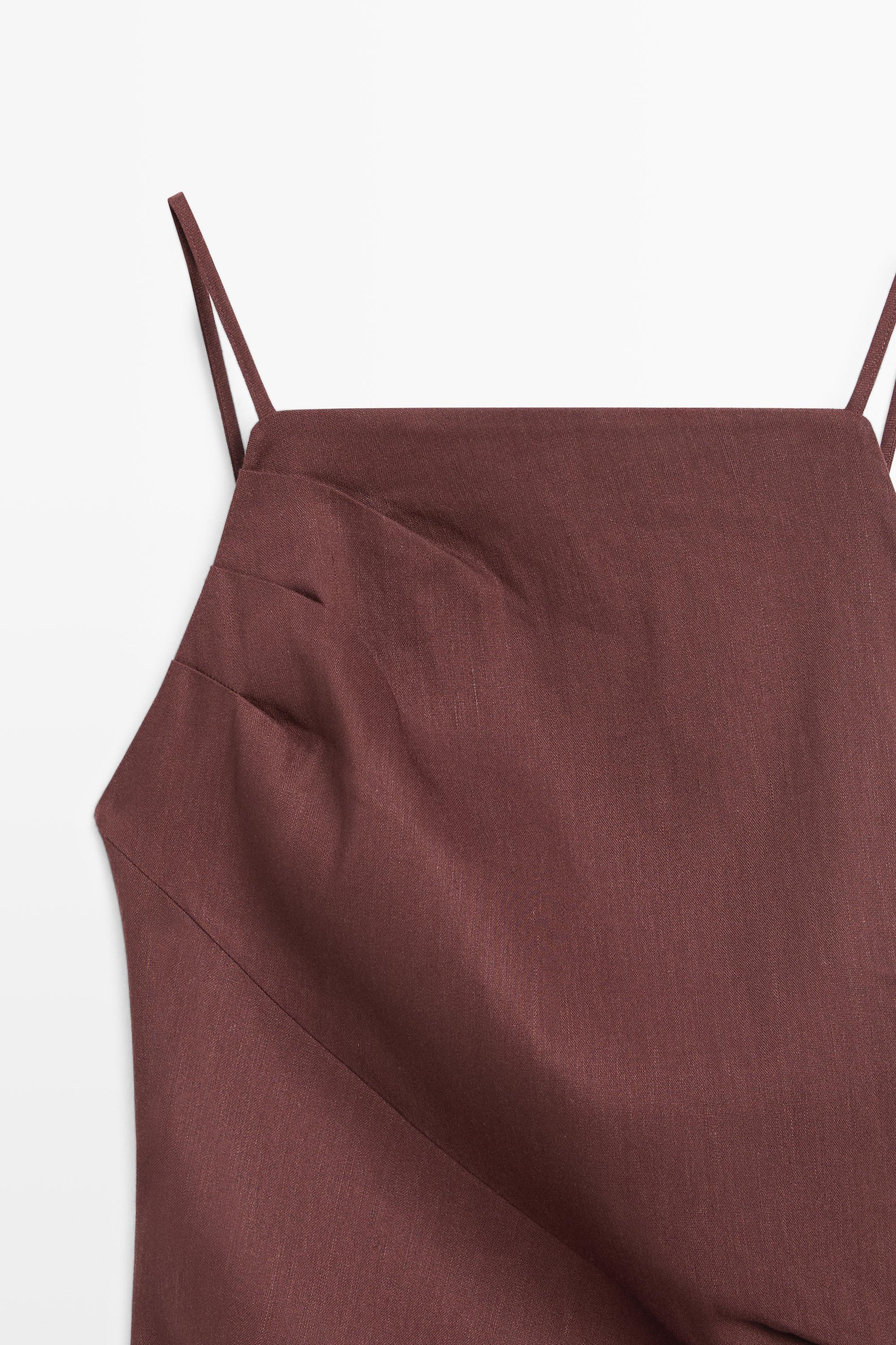 Strappy stretch linen blend midi dress